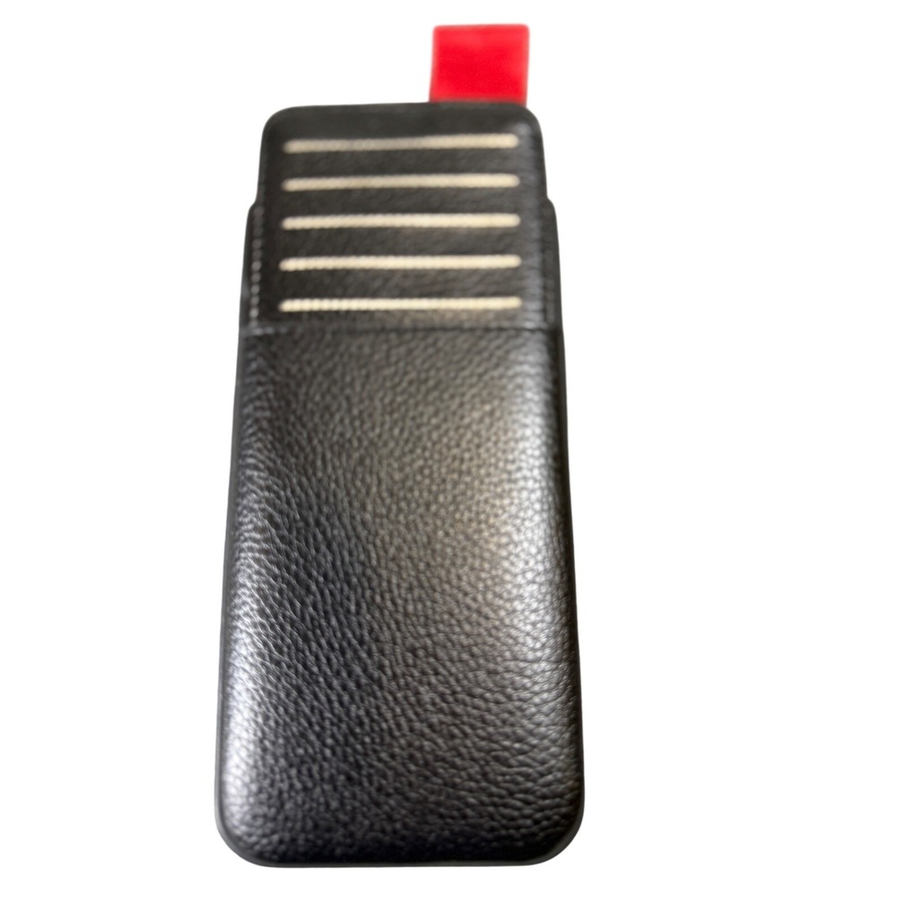 LAMEEKU iPhone 11 Wallet Case Black Pebbled Leather Card Holder Red Pull Tab